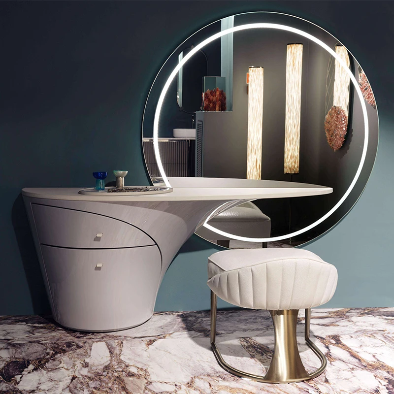Modern Luxury Wood Large Makeup Vanity Desk Dresser Set Furniture Home Bedroom Wooden Led Dressing Table With Mirror