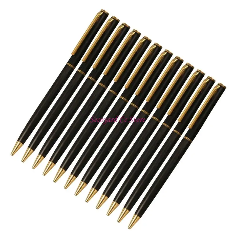 N3UC 12pcs 1.0mm Ballpoint Pen Smooth Writing Pen Black Stationery Pen Gift Pen Metal Rotate Ballpoint Pen for School