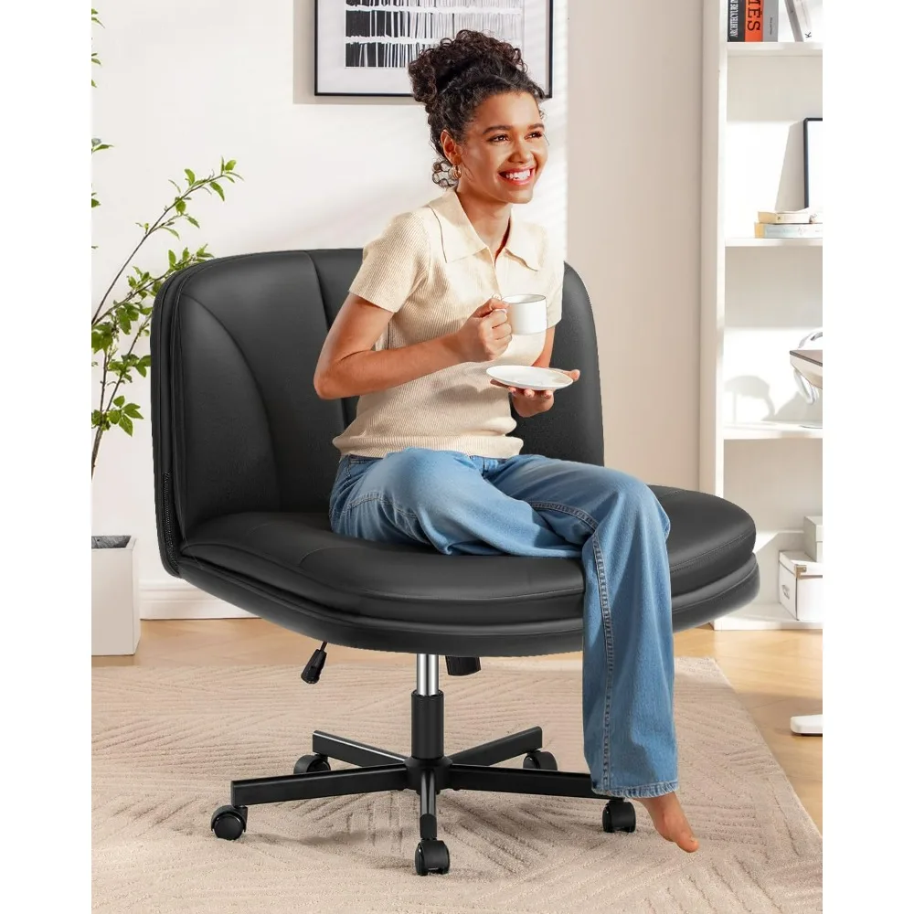 

Armless Wide Criss Cross Legged Office Chair with Wheels 2 Layer Velvet Swivel Vanity Desk Chair for Home Bedroom Dark Black