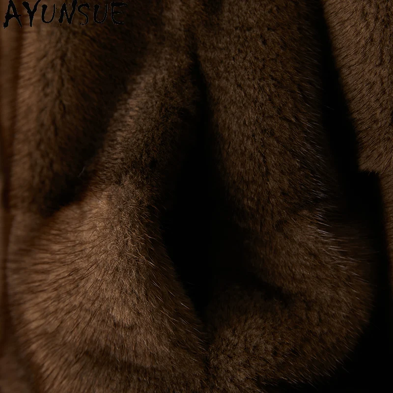 AYUNSUE Natural Mink Fur Coat Women Luxury Real Fur Jacket Whole Female Mink Womens Coats Winter Clothes 2025 Пальто Женское