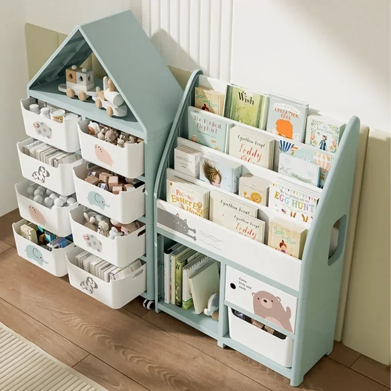 Children\'s Plastic Bookcase, Baby Books Toys Storage Cabinet, Floor Standing Bookshelves, Home Simple Storage Organizer