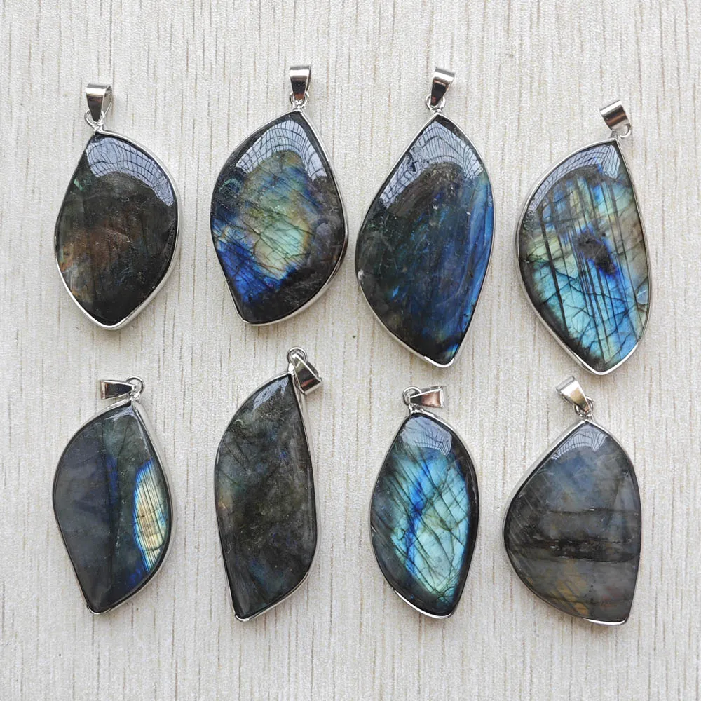 8pcs Fashion Flash Natural Labradorite Stone Irregular Pendants Charms DIY Jewelry Accessories Making Wholesale Fast Shipping