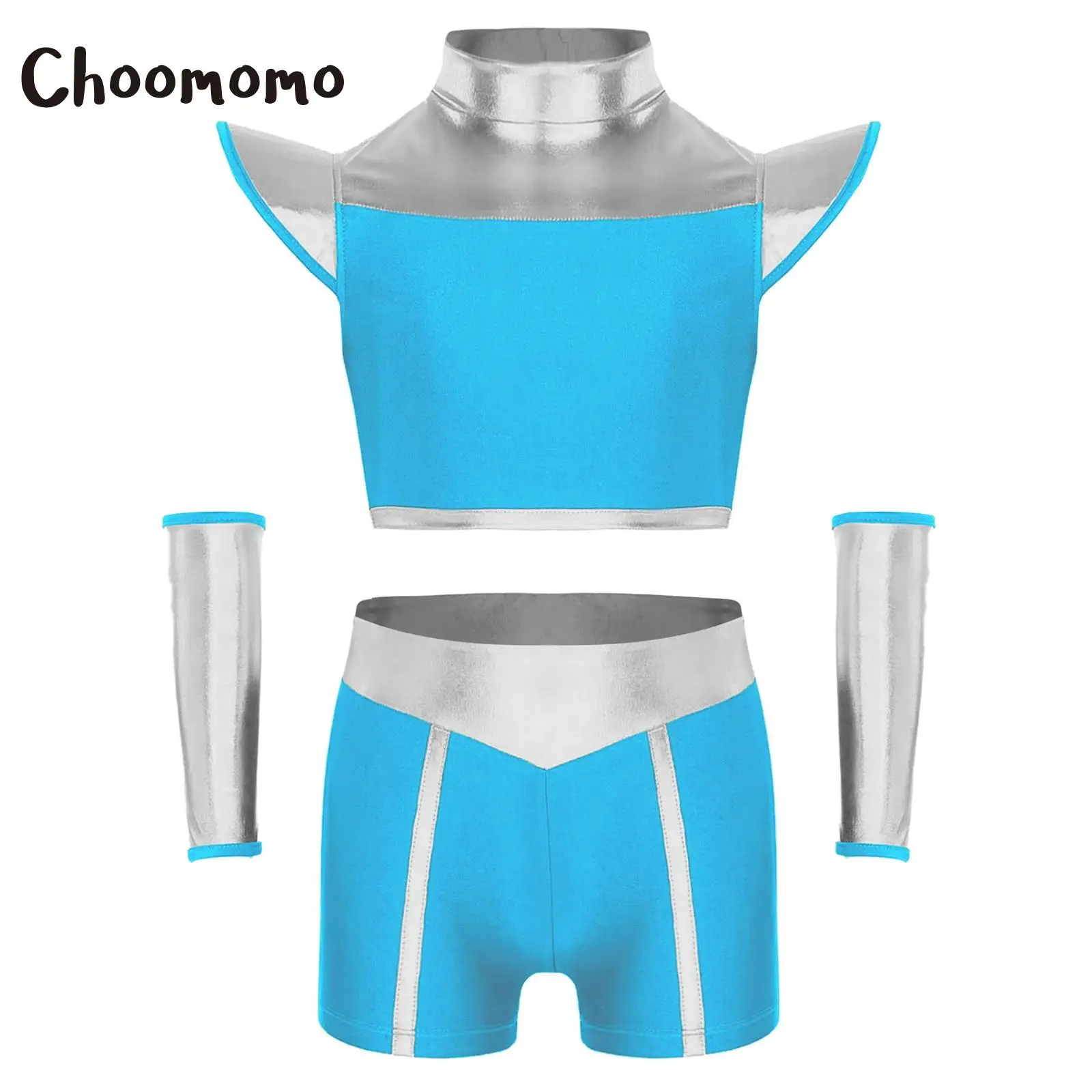 

Детский карнавальный костюм с накидкой на рукавах инопланетянина для девочек, костюм для Хэллоуина, космический вечерние комплект, укороченный топ, шорты, рукава, карнавальное сценическое платье