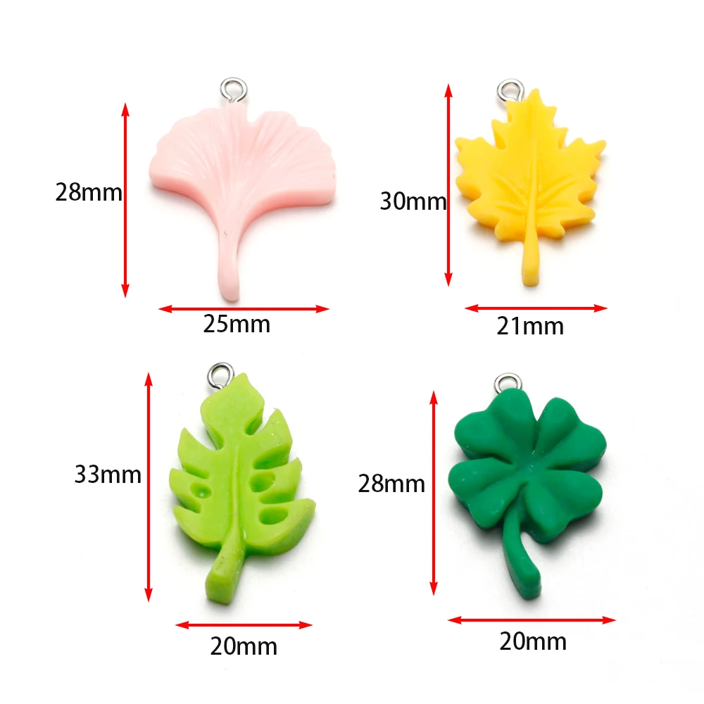 10pcs Resin Leaf Charms Four-leaf Clover Maple Gimkgo Leaves Pendants for Earring Necklace Bracelet DIY Jewelry Making Supplies