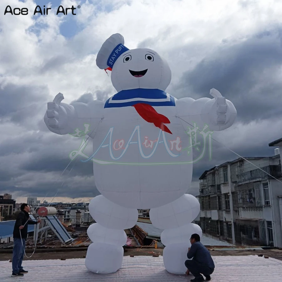 Enorme personaje de dibujos animados Oxford inflable Ghostbuster Stay Puft globo Pop Up Marshmallow Man con pancarta extraíble para AD