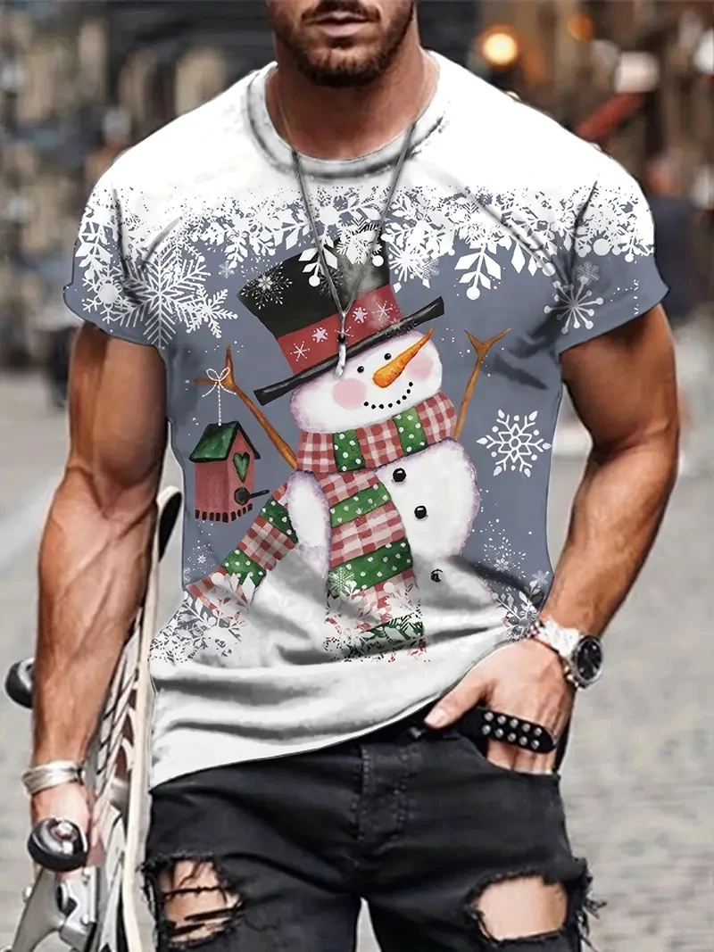 

Мужская футболка больших размеров с 3D рождественским принтом снеговика и короткими рукавами, свободная и повседневная, мягкая, удобная и дышащая, для спорта на открытом воздухе