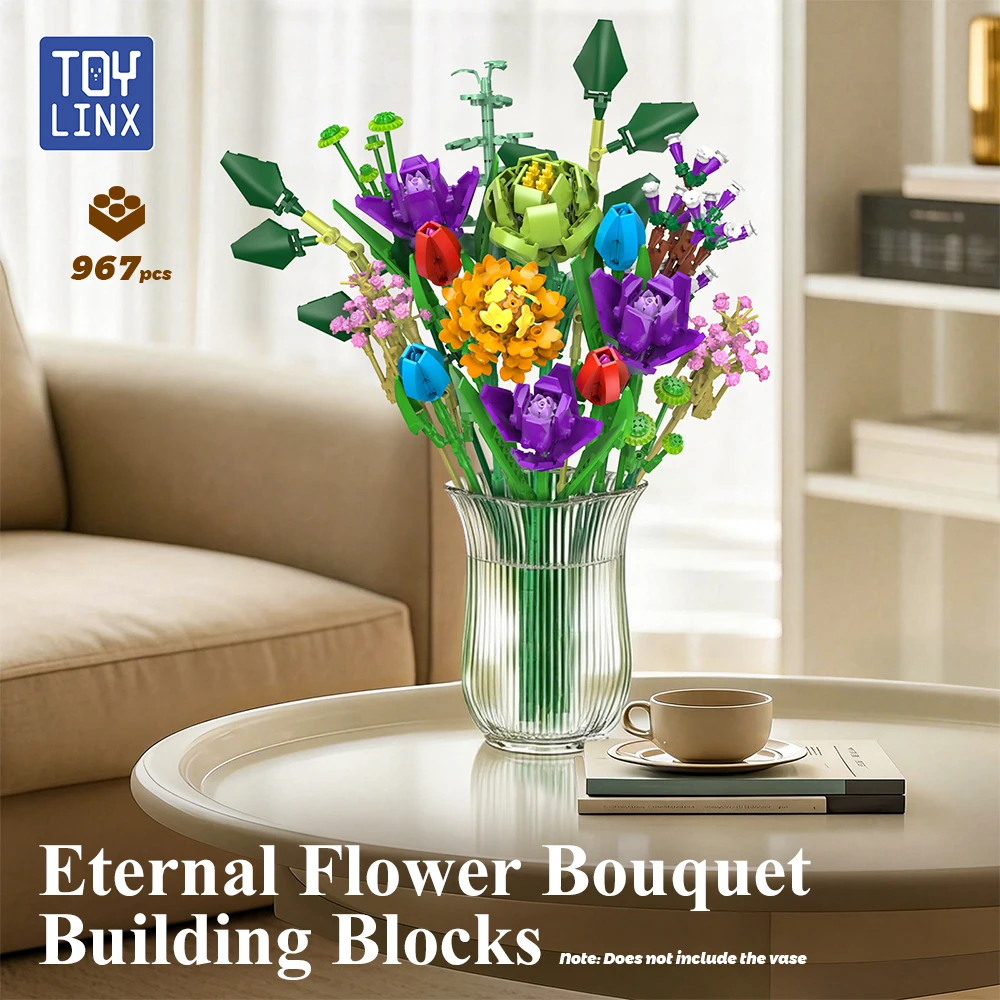 

Flower Bouquet 967PCS Building Blocks Kit Creative DIY Project Beautiful Artificial Flowers for Table Centerpiece Holiday Gifts