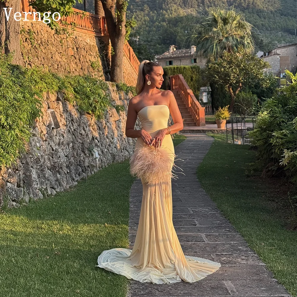 Verngo Elegant Chiffon Evening Dress Strapless Mermaid Formal Occasion Dresses Women Simple Prom Gowns Customized