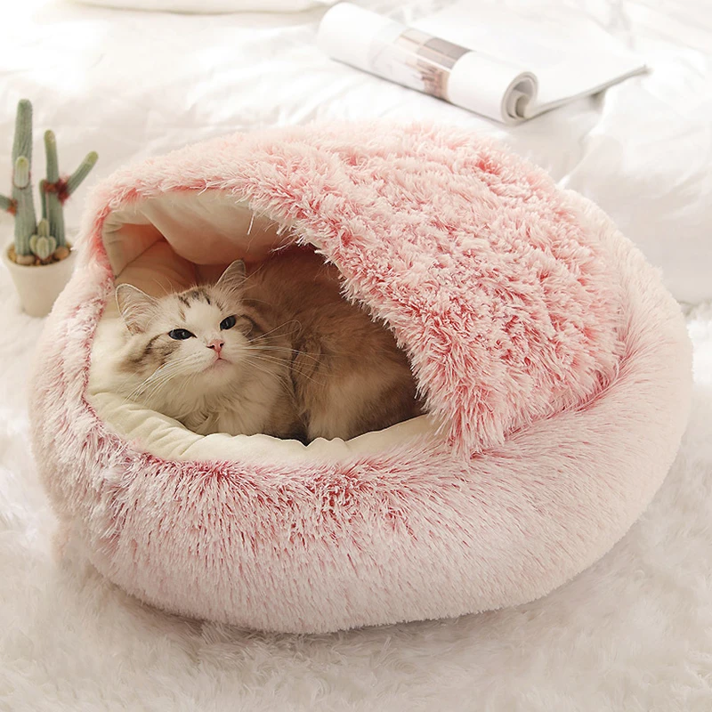 

Soft Plush Pet Bed with Cover Round Cat Bed Pet Mattress Warm Cat Dog Sleeping Nest Cave for Small Dogs kitten