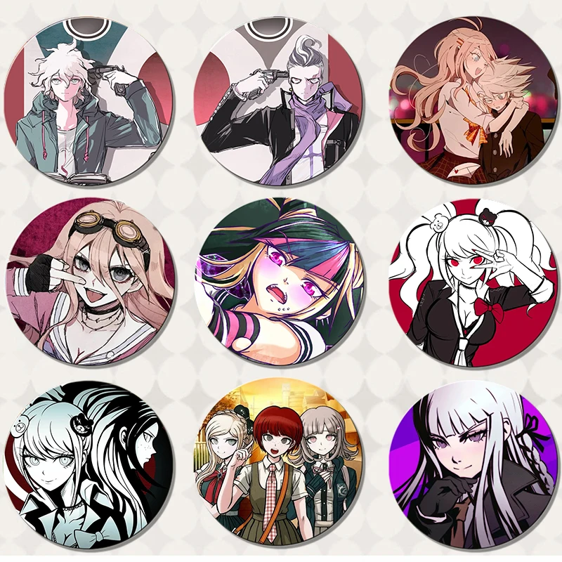 58mm New Pop Game Danganronpa Brooch Pin Amami Iruma Miu Kirigiri Kyouko Cosplay Badge Enamel Pins Backpacks Clothing Jewelry