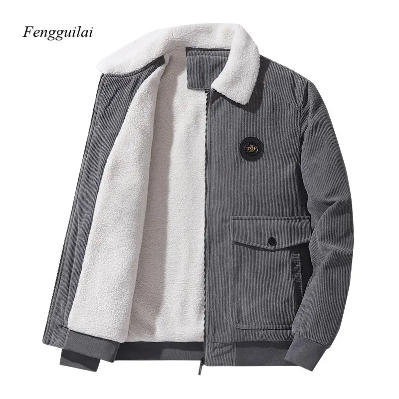 

Lamb Down Cotton Jacket for Men's 2023 New Corduroy Jacket with Thickened Plush Cotton Jacket and Lapel Jacket for Men's Jacket