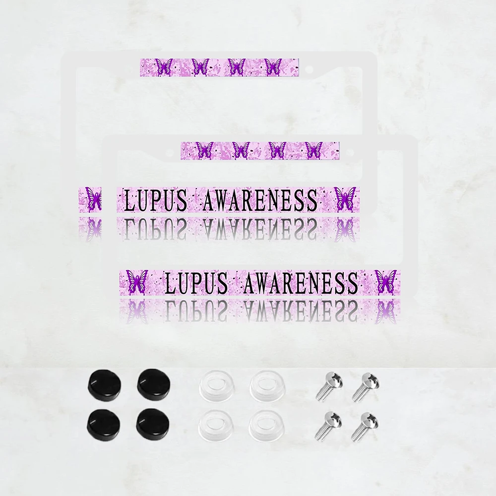 

2PC Purple Luous Awareness General US CA Car License Plate Frame Purple Lupus Quotes License Plate Frame 2 Holes