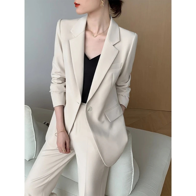 

Women's Plus Size Vintage Casual Blazers Wide Picture Library Set Commuting Solid Color Waist Closing Suit Pants Two-piece Sets