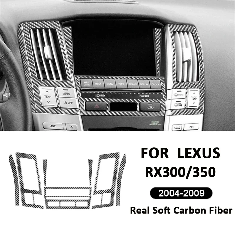 Carbon Fiber Car Central Console Navigation Control Panel Frame Screen Strips Decoration Sticker For LEXUS RX300 RX350 2004-2009