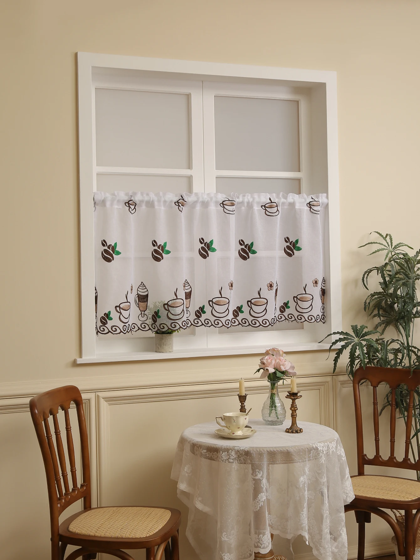 Coffee Cup Embroidered Short Curtain Living Room Bedroom Coffee Shop Window Decorative Short Curtains