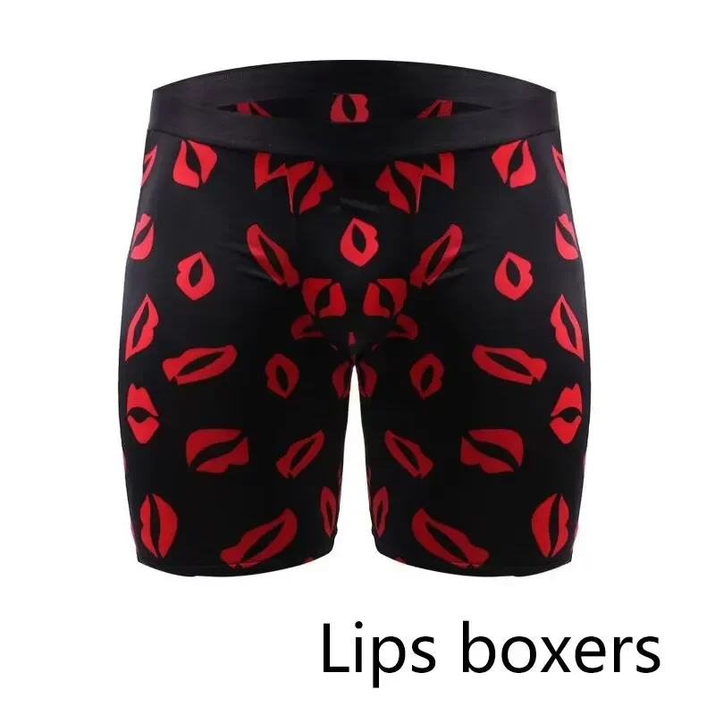 Printed Ice Silk Underpants Men's Quick Dry Breathable Plus Size Boxer Briefs Silky Anti Abrasionmen Student Underpant Black