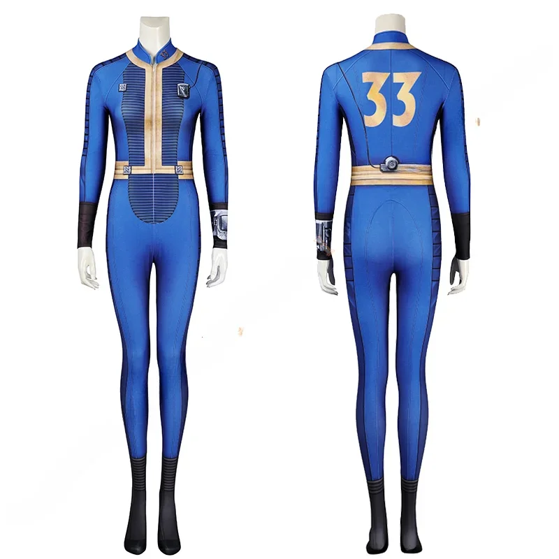 Fato de Cosplay Lucy para Mulher, Fato de Sobrevivente Feminino Macacão Azul, Adereços de Braço, Festa de Halloween, Moda, Outono