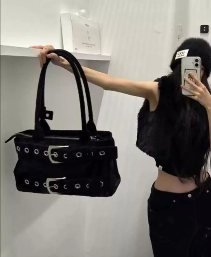 

Belt Buckle Women Luxury Designer Handbag And Purses PU Rivet Multiple Pockets Large Capacity Shoulder Bags Big Totes