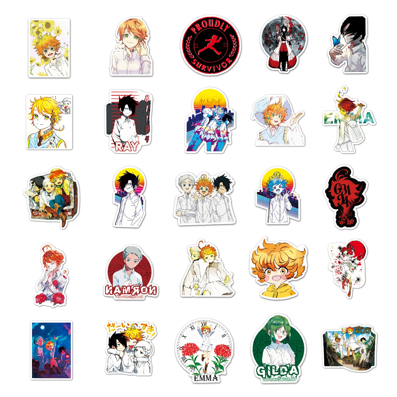 50/30/10PCS Emma Norman Popular Anime Peripheral Graffiti Stickers Notebook Phone Suitcase Stationery Box Creative Stickers