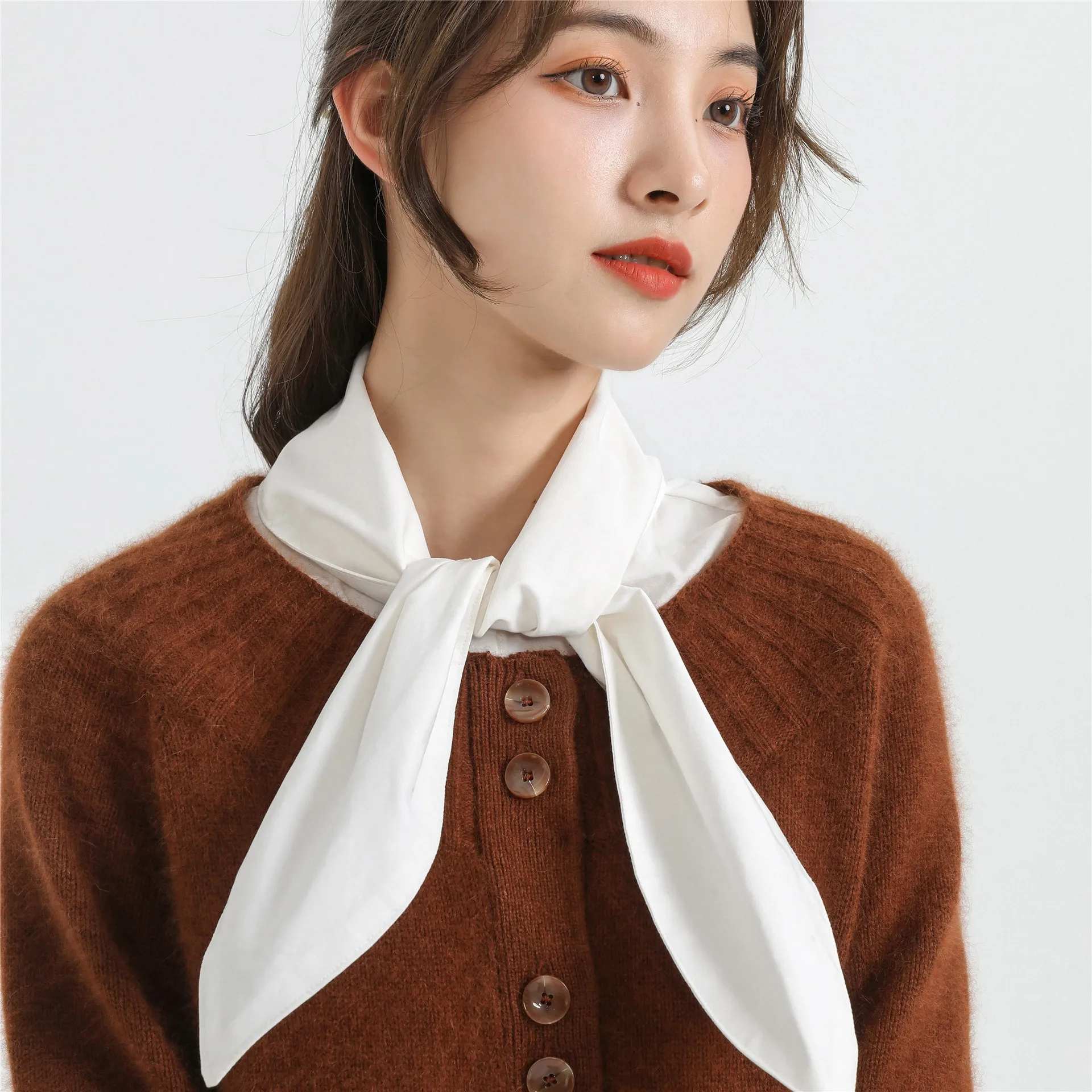 Women Stand Bowknots Fake Collar Shirt Front Ties Detachable Collars Removable White False Collar Girls Fuax Cols Accessory