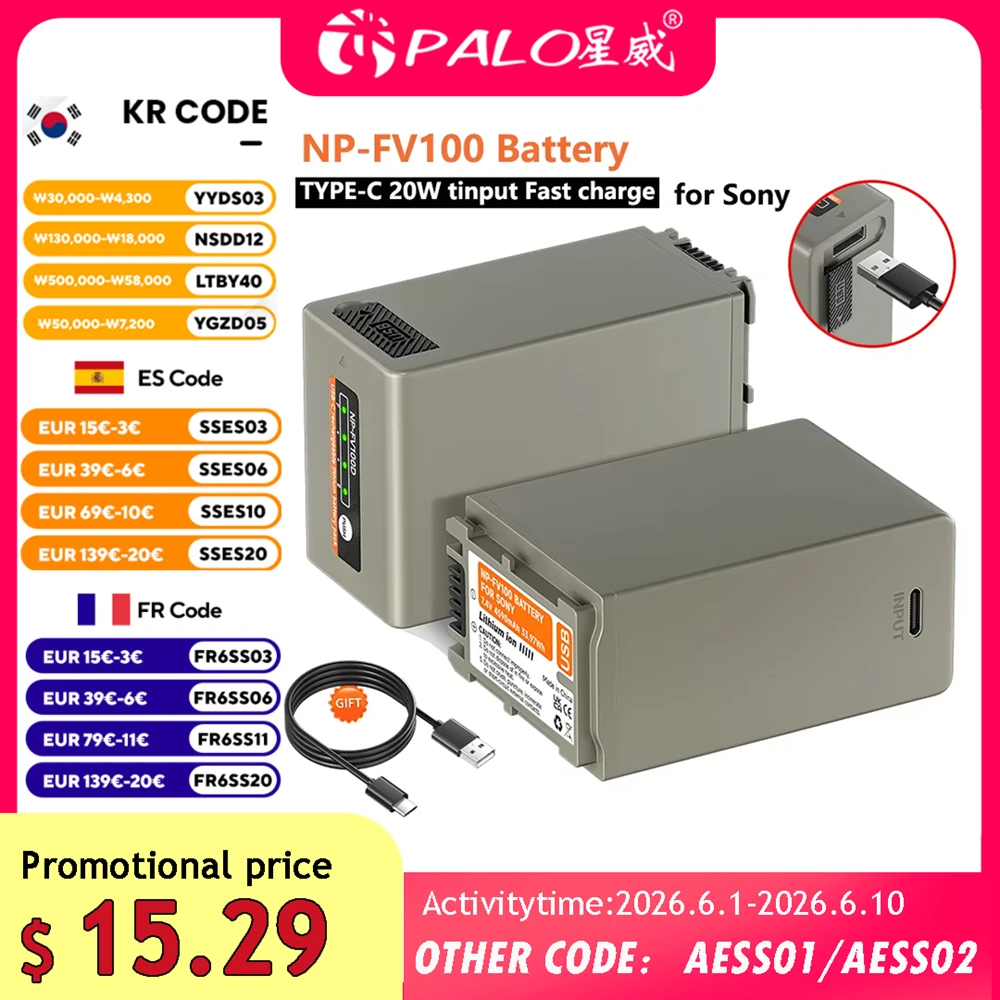 Batería PALO NP-FV100/FV70 USB-C 5V/2A