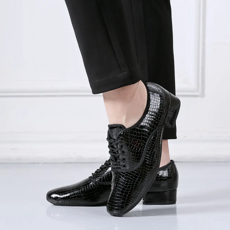 أحذية الرقص الرجالية المصنوعة من الجلد الأسود للاستخدام الداخلي/الخارجي ونعل ناعم من التانغو السالسا ذات الطابع اللاتيني للرجال #4