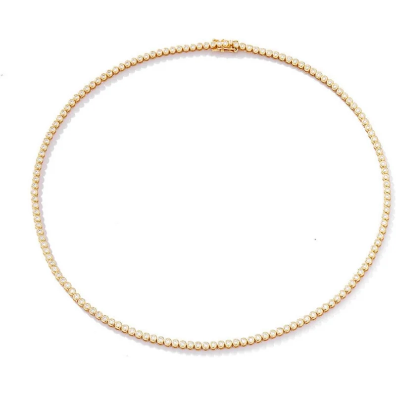 

2MM Moissanite Necklaces For Women D Color VVS1 Gold 925 Sterling Silver Thin Tennis Necklace Chain 16-20 Inch