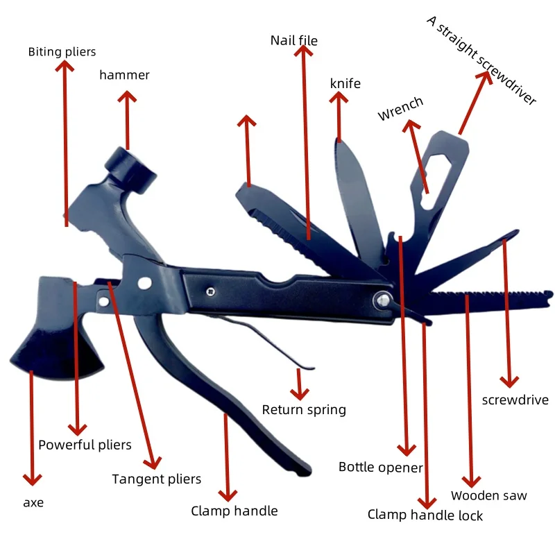 Multifunctional Small Axe Hammer Camping Pocket Knife Pliers Mini Portable for Hunting Camping Survival Outdoor Folding Tool