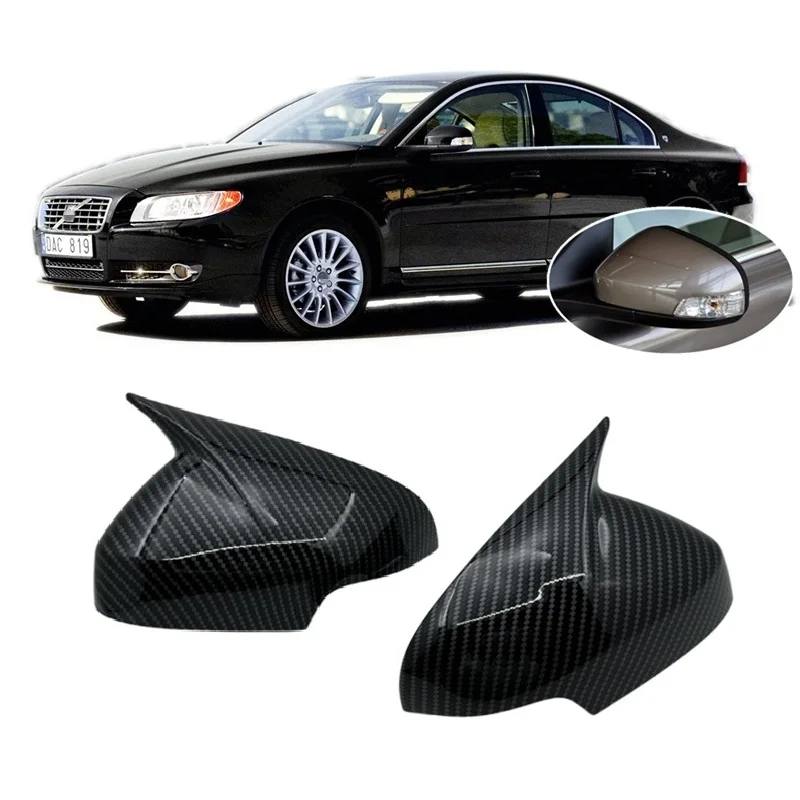 

for Volvo S80 MK2 124 AS 2006 - 2011 Gloss Black or Carbon Fiber Hydro-dipped Vein Horn Stylish Side Mirror Housing Stick-on Cap