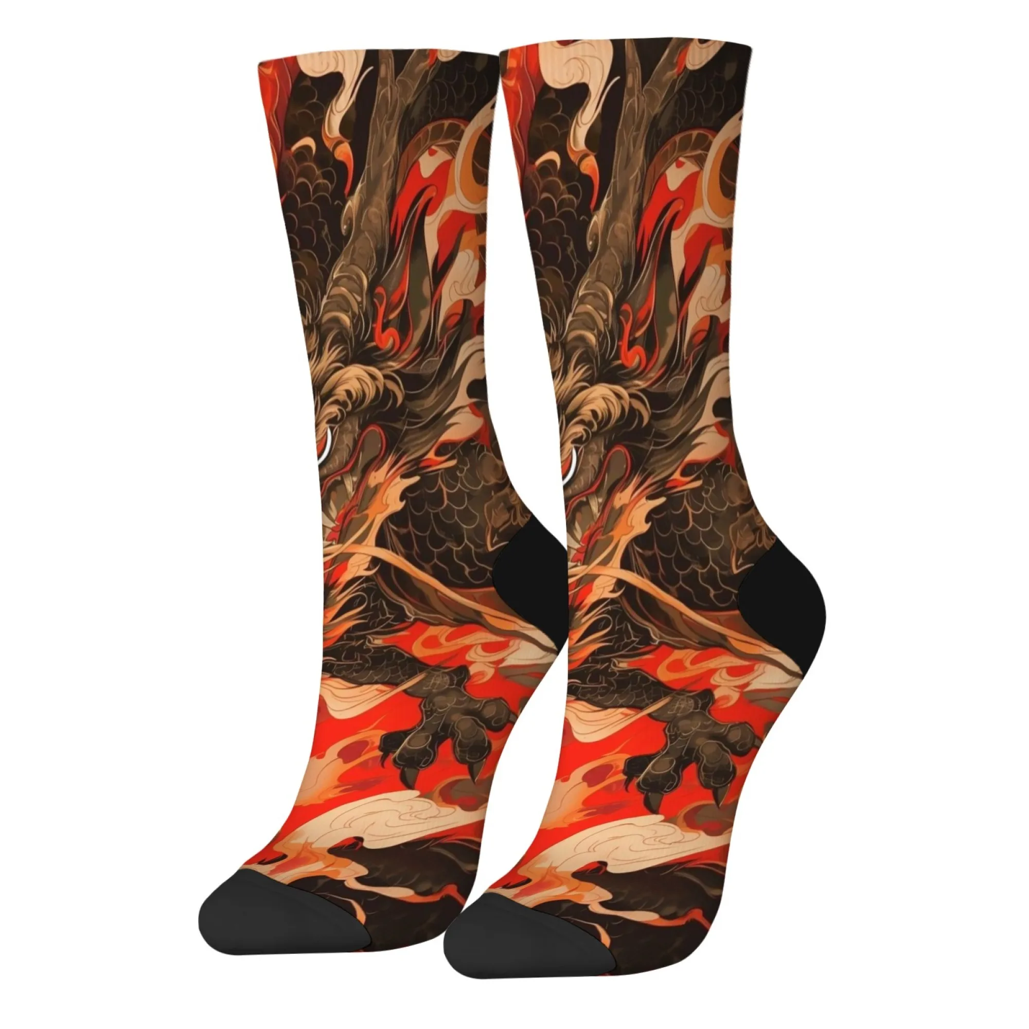 ถุงเท้าลายมังกรไฟแบบญี่ปุ่น ยูคิโยเอะ ลายมังกรศักดิ์สิทธิ์ สีสันสดใส ศิลปะตะวันออก ทออย่างดี เท่ห์ ใส่ได้ทุกเพศ เหมาะสำหรับใส่ในชีวิตประจำวัน