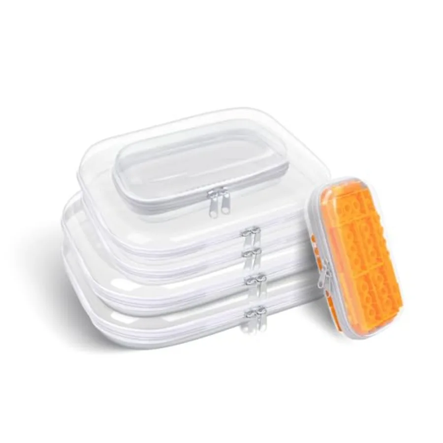 

Clear Hard Plastic Zipper CaseTransparent Double Zippers Hard Pouch with 6pcs Portable Travel Organizer Bin for Toy Storage