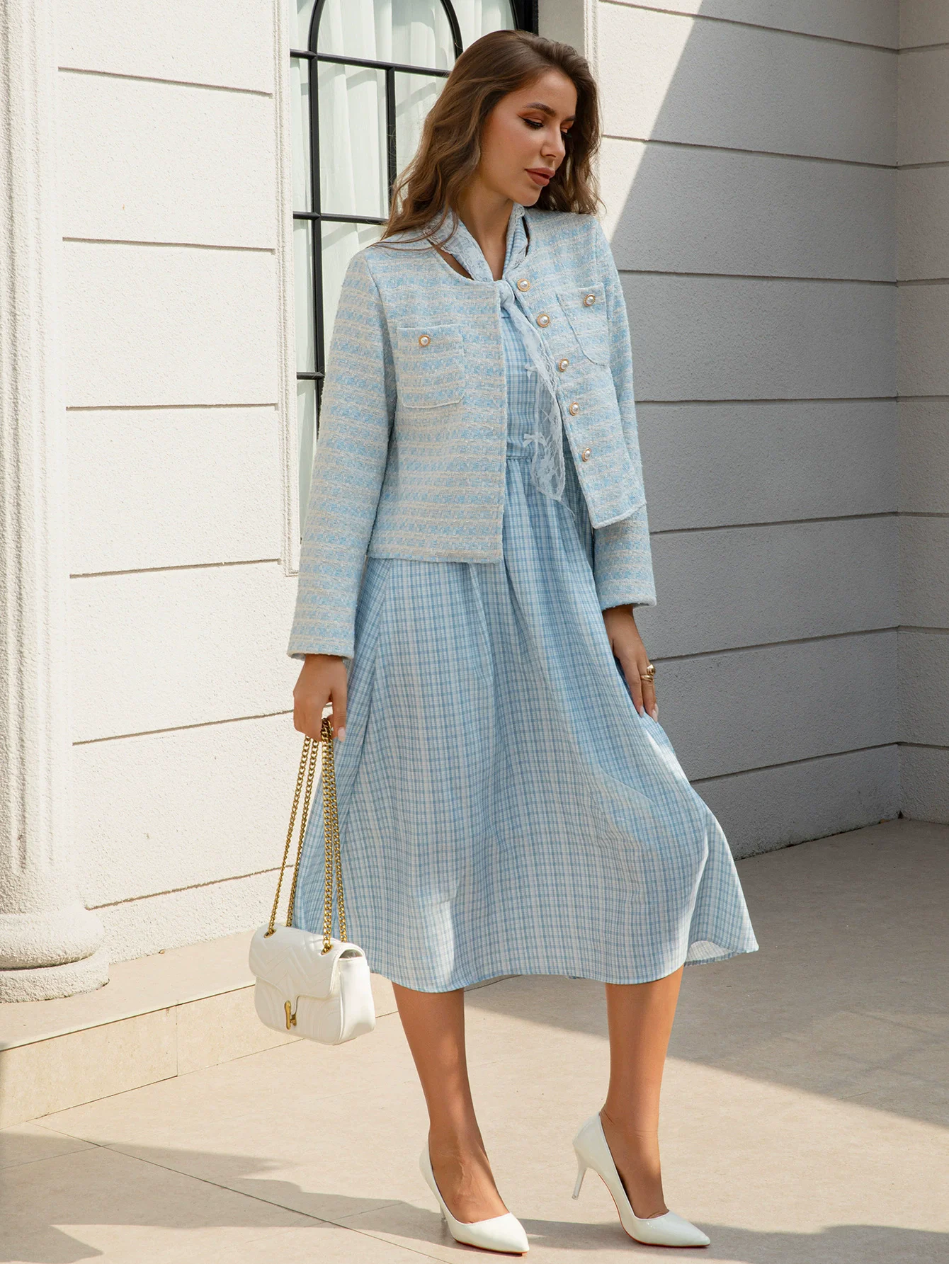New 2025 Fall Women Elegant Chic Skirts Suit Long Sleeve Crop Jackets Mini Skirts Two Pieces Set female Vintage Party Outfits