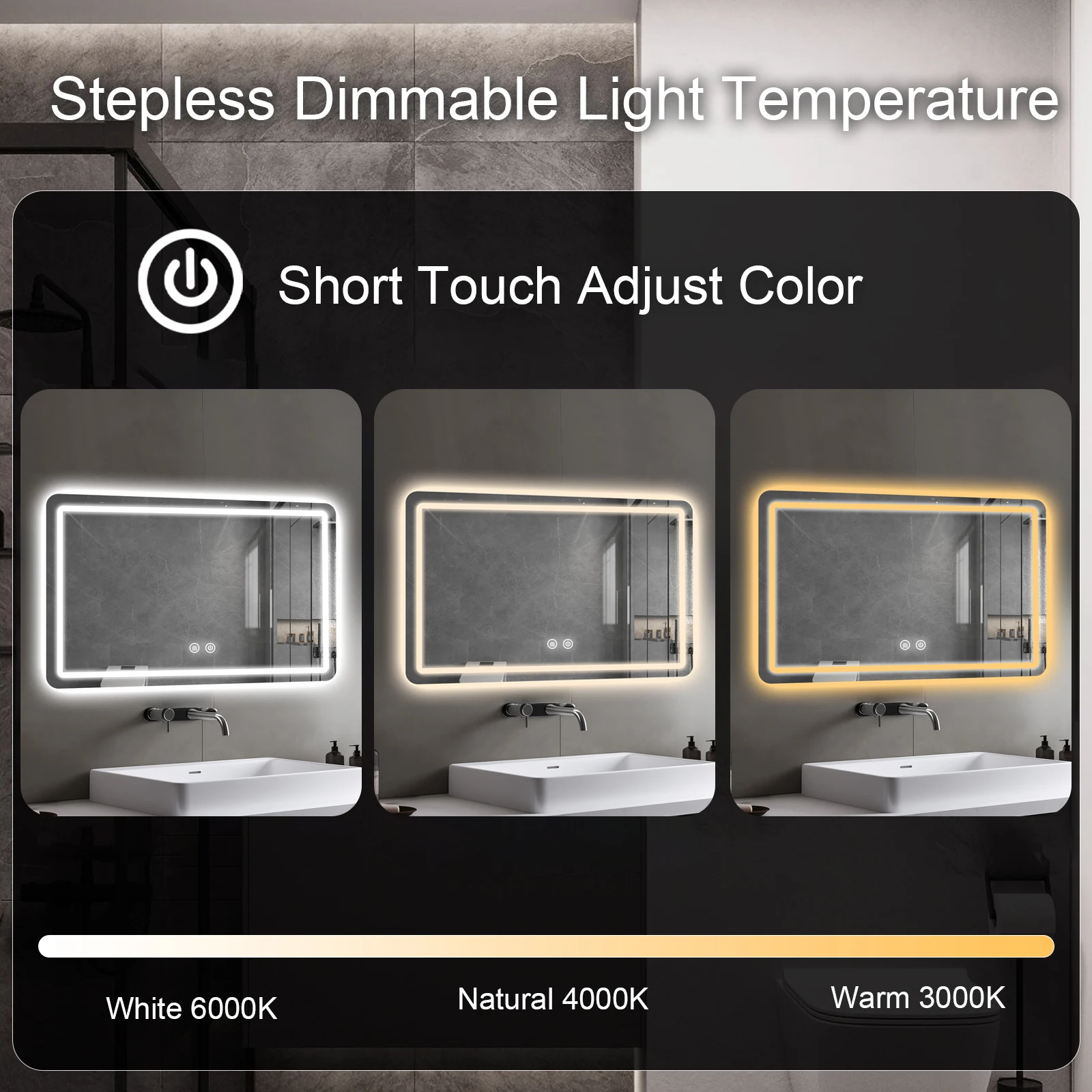 32x40 بوصة LED مرآة حمام الغرور المرايا مع أضواء الخلفية Fogless مرآة لوضع مساحيق التجميل الحائط مع ديميستر عكس الضوء