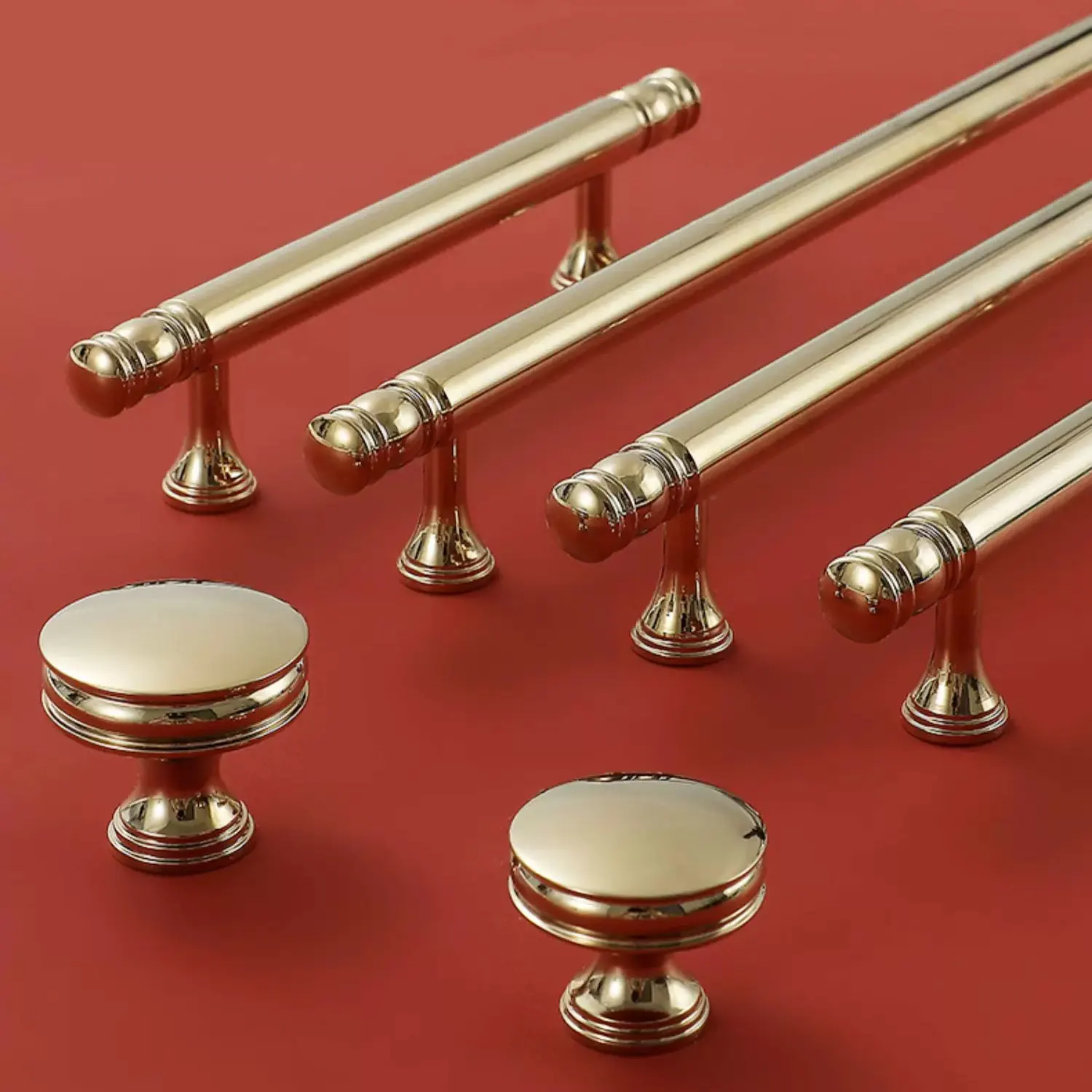Brushed Solid Brass Handles for Cabinets and Drawers Gold Cupboard Door Knobs Light Luxury Wardrobe Pulls Furniture Accessoies