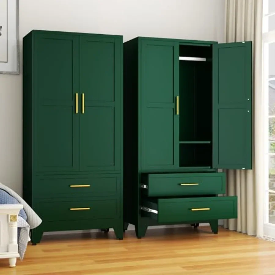 71 Wardrobe Cabinet for Bedroom Use, MDF Material, White Finish, Space-Saving Design with 2 Doors and 1 Adjustable Shelf
