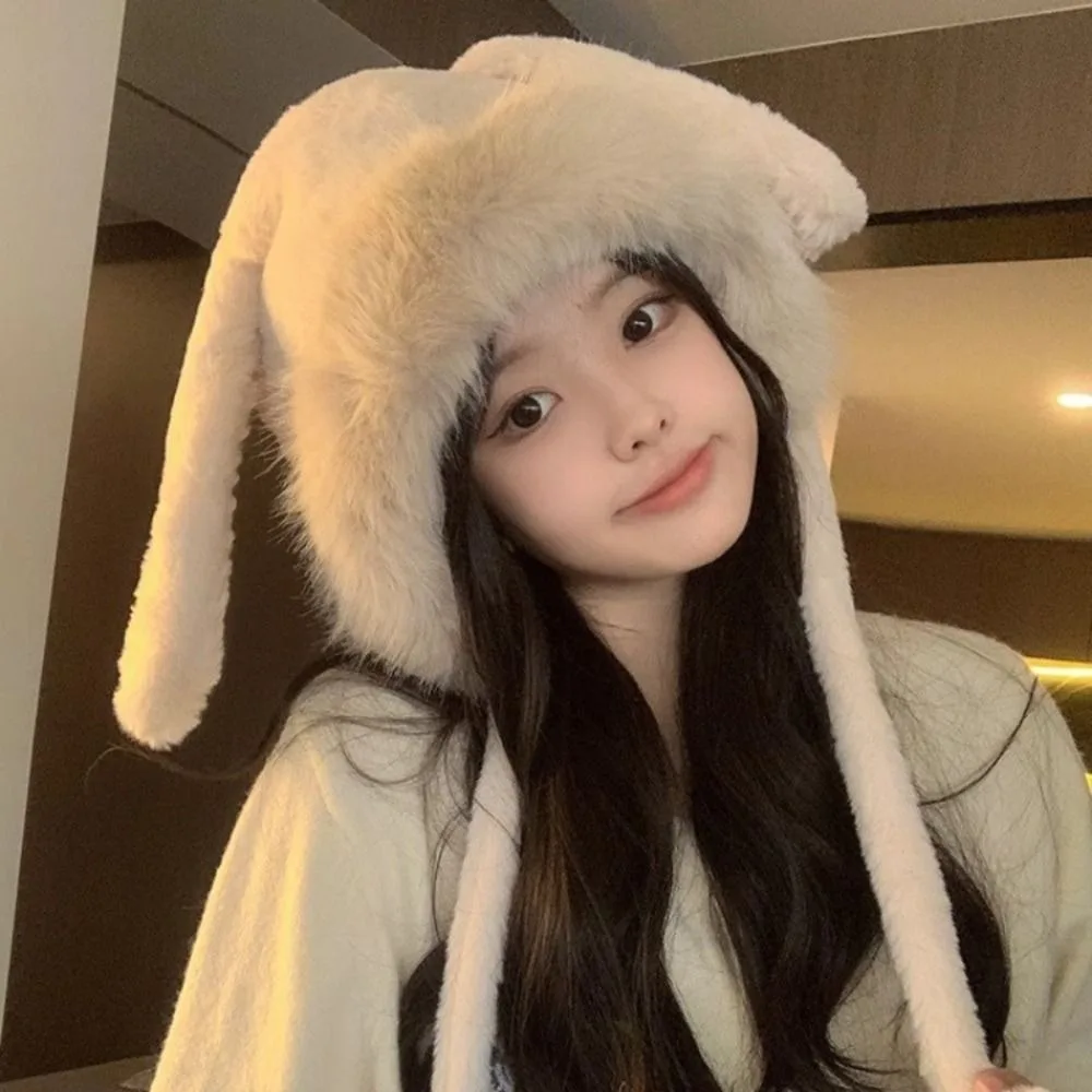 Cute Warm Winter Hat Lacing Ear Protection Bear Ears Hat Velvet Woolen Bucket Hat Women