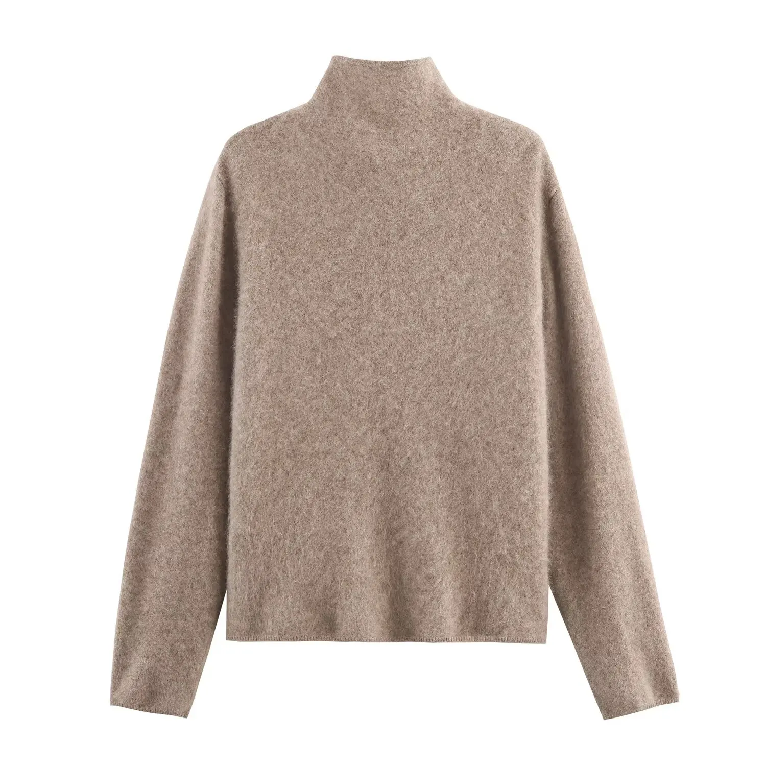 KONDALA Chic Khaki Women Autumn Casual Cardigans Winter Elegant Vintage Half High Collar Fashion 2025 Elegant Female Sweater