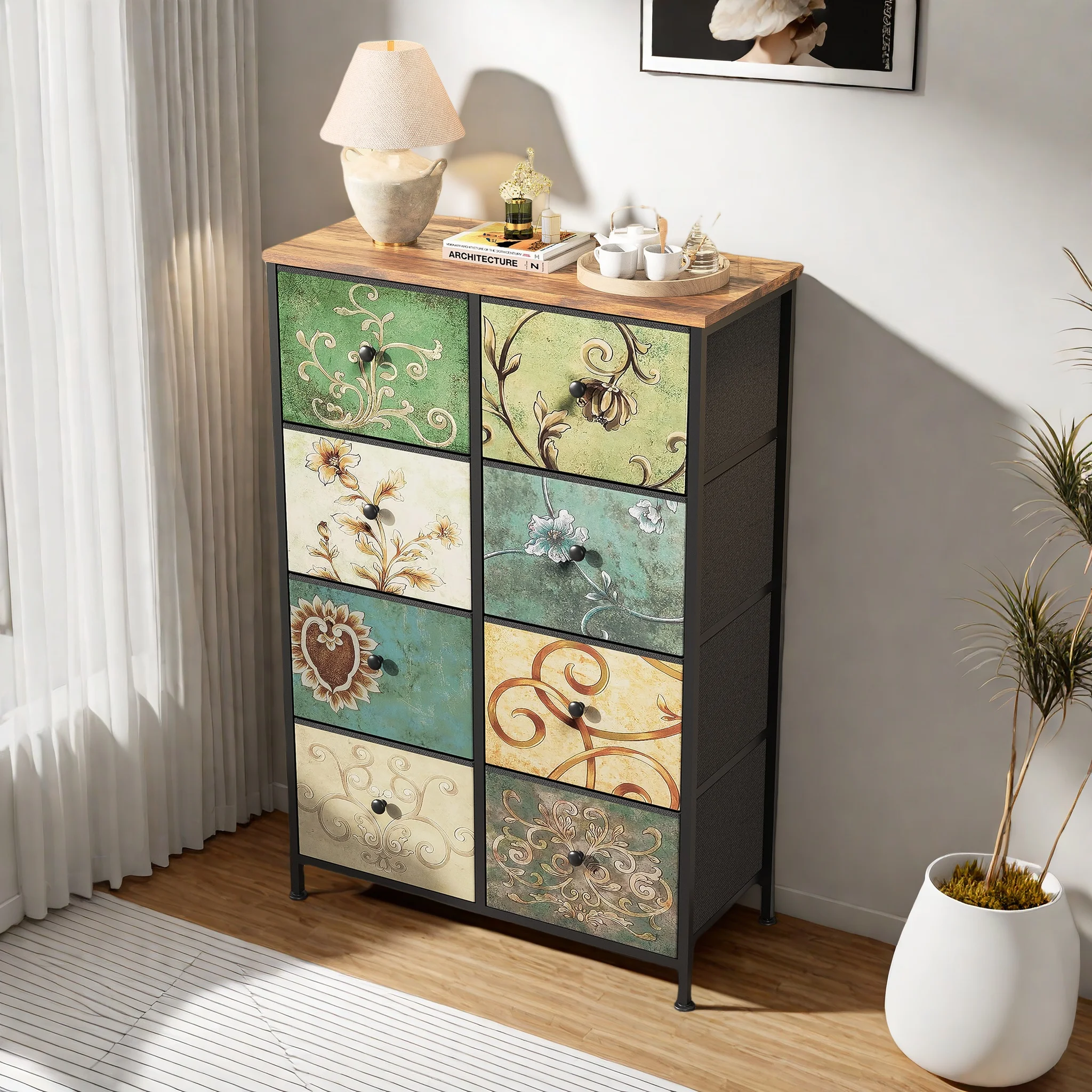 Cómoda de Tela Fangange con 6 Cajones, Cómoda para Dormitorio, Cómoda para Sala de Estar con Estructura de Acero
