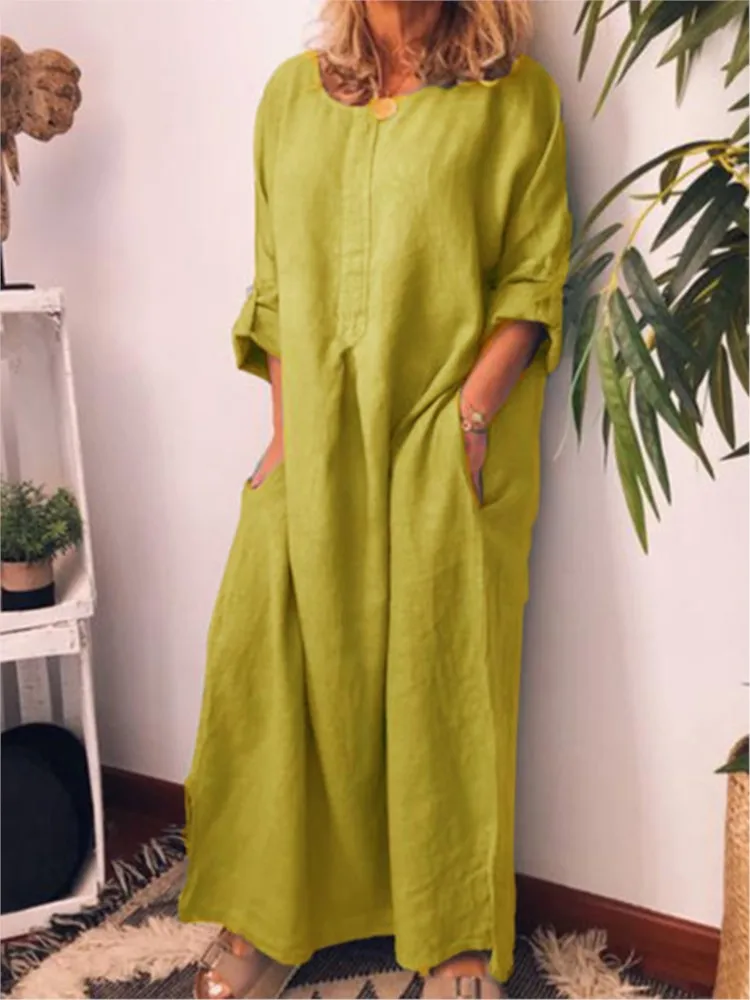 

Summer Casual Women Solid Color Loose Long Dresses 2024 Ladies Fashion Boho Beach Casual Party Pocket Maxi Dress