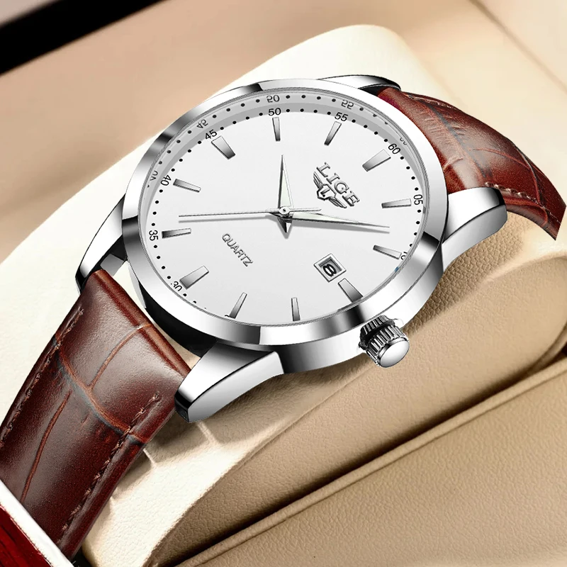 LIGE Quartz Man Watch Fashion Simple Leather Top Brand Luxury Date Military Luminous Waterproof Casual Sport Business Wristwatch