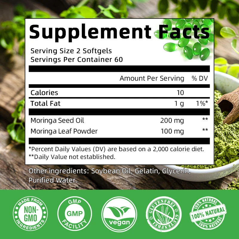 BBEEAAUU Natural Moringa Oil Capsule Boost Metabolism Support Repairs Damaged Cells Alleviate Inflammation Cardiovascular Health