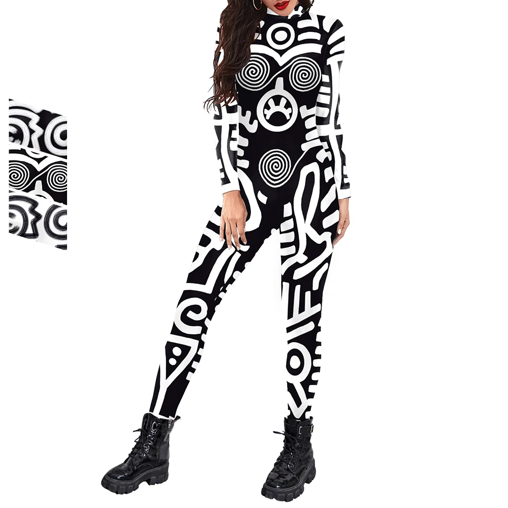 

Zawaland Women Fashion Jumpsuit Long Sleeve Abstract Printing Party Bodysuit Holiday Party Funny Cosplay Costumes Performance