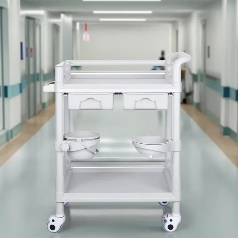 

Modern, plastic multi-layer hospital trolley 4-wheel silent casters, light multifunctional medical apparatus trolley
