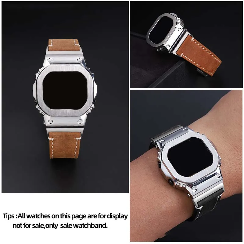 حزام ساعة من جلد البقر لساعة كاسيو GMW-B5000 GM-B2100 MRG-B5000 مع محول حزام جلد العجل العتيق