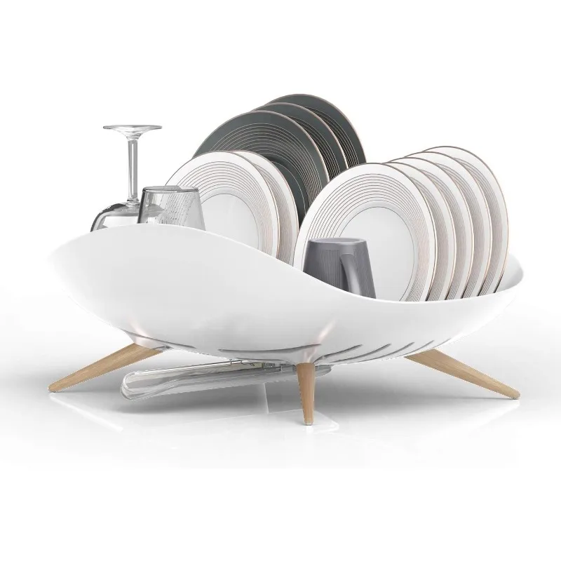 

Dish Drying Rack, Dish Rack, Dish Drainer with Swivel Spout for Kitchen Counter, Easy Installation, Durable, Rustproof, White