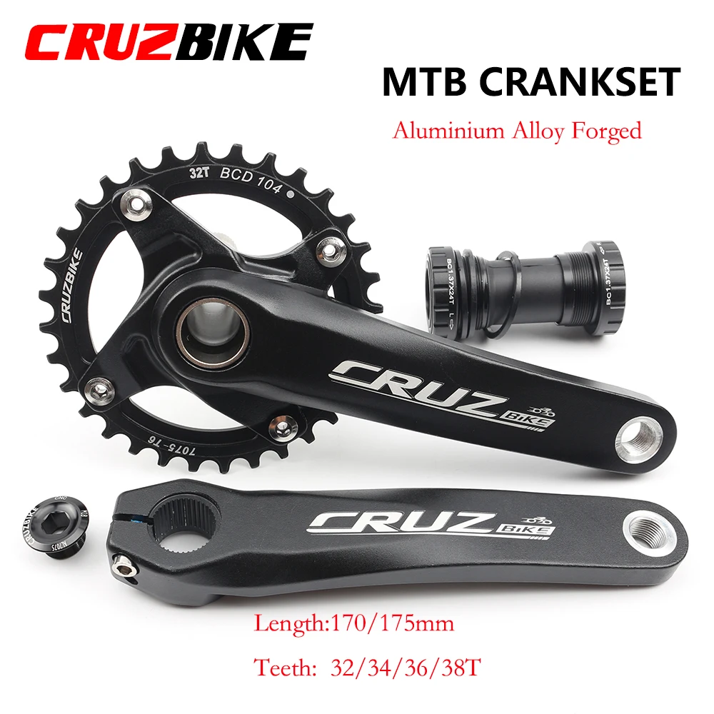 CRUZbike Bicycle Crankset 104BCD MTB Bike Crank Chainring 170mm175mm Black Round 32/34/36/38T Aluminum Alloy with Bottom Bracket