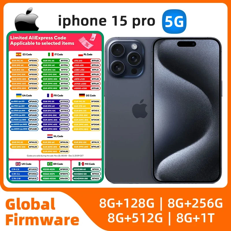 Apple iphone 15 Pro 5G 6.1'' 128GB/256GB/512GB/1T ROM A17Pro Bionic Chip iOS17 All Colours in Good Condition Original used phone