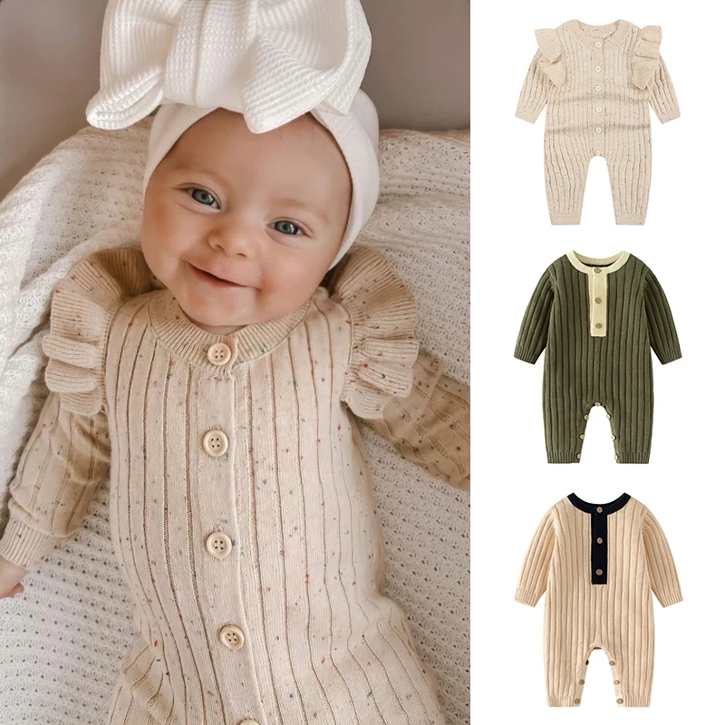 Ircomll Knitted Jumpsuit For Kids Cotton Thread O'neck Baby Boys Girls Rompers Newborn One-Piece Outfits Infant Jumpsuit Bodysui