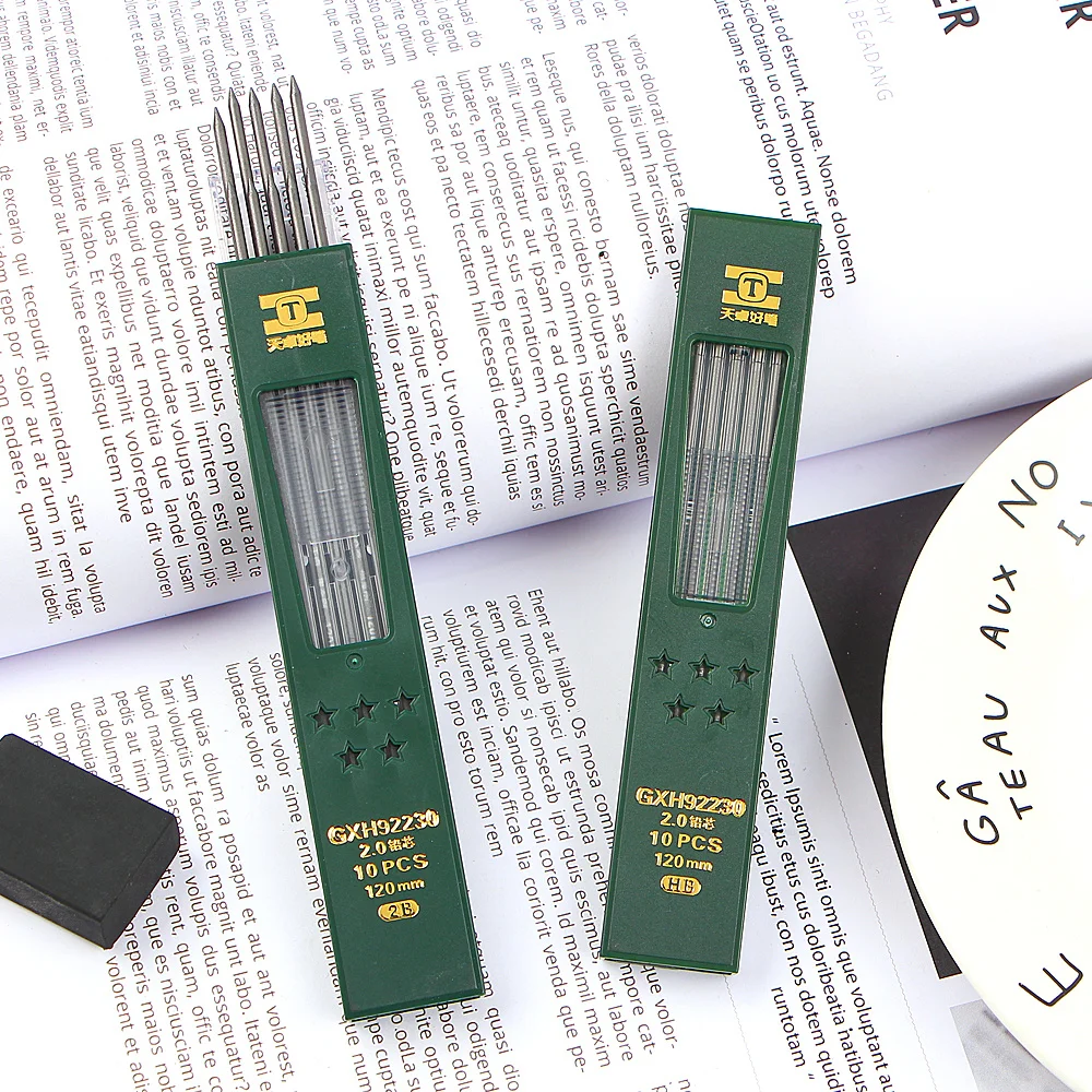 10pcs/box 2mm 2B HB Black 2.0mm Mechanical Pencil Lead Refill 120mm free shipping
