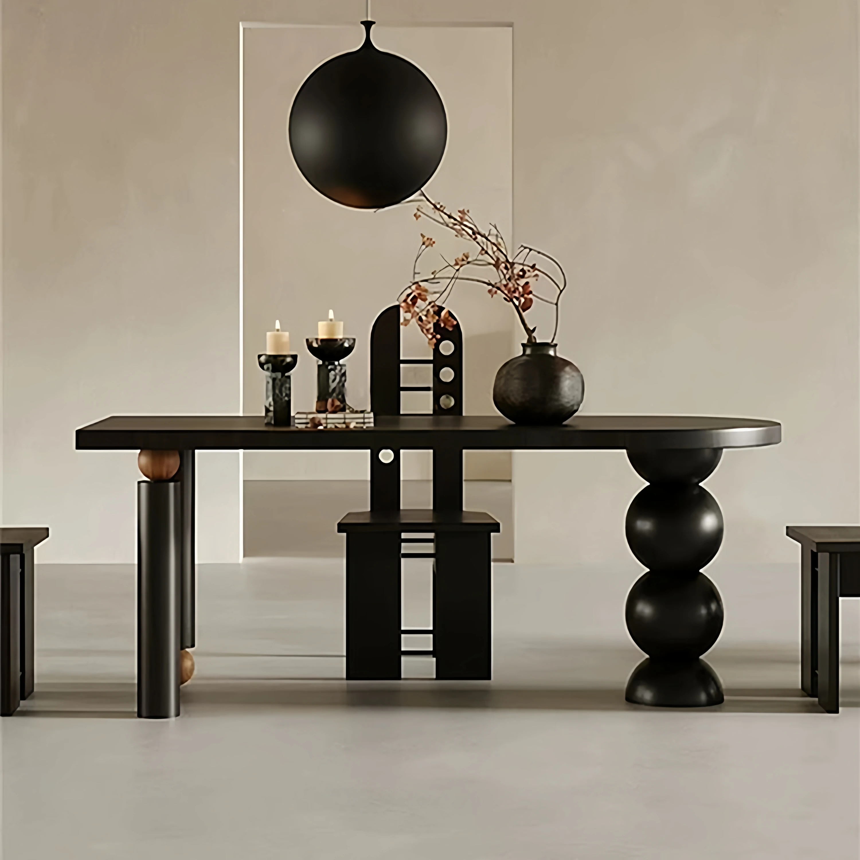 French retro solid wood semi-circular dining table home living room dining table designer desk office long